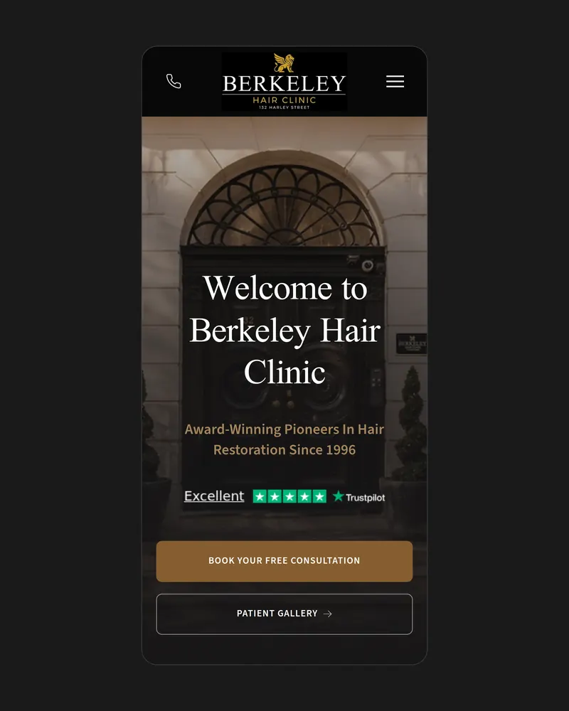 The Berkeley Hair Clinic website on a phone screen